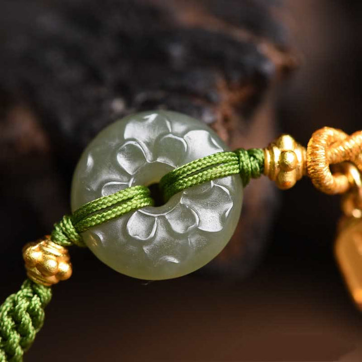 Pulsera de cuerda verde con hebilla de paz y jade verde y Buddha Stones