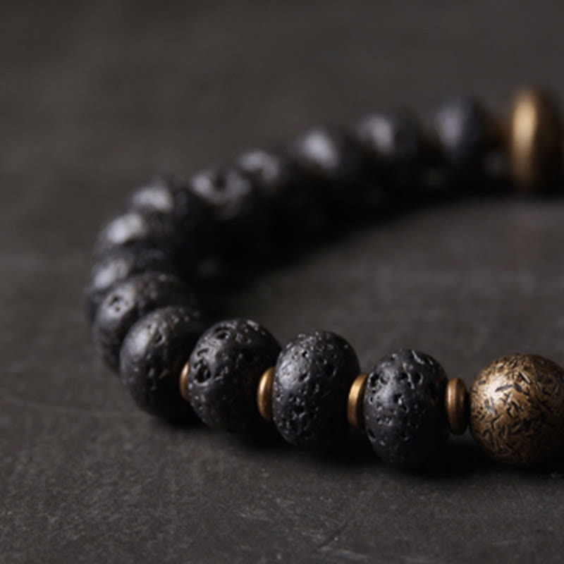 Pulsera de cobre con cuentas de lava y Buddha Stones que absorben energía negativa