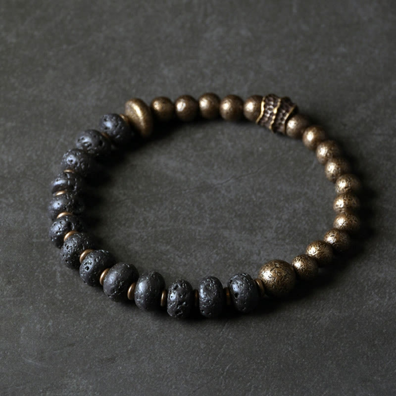 Pulsera de cobre con cuentas de lava y Buddha Stones que absorben energía negativa