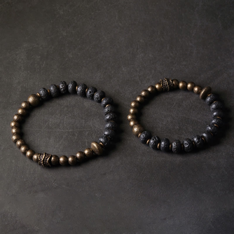 Pulsera de cobre con cuentas de lava y Buddha Stones que absorben energía negativa