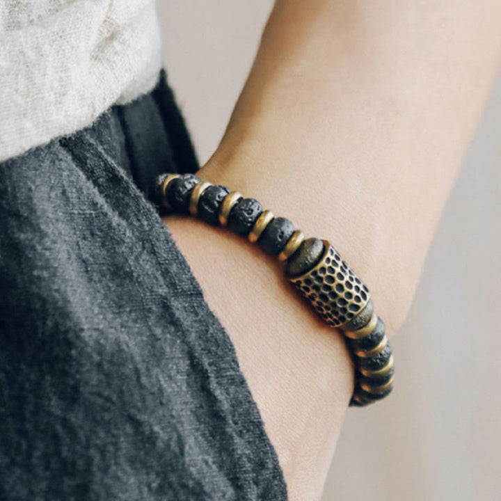 Pulsera de cobre con cuentas de lava de Buddha Stones y piedras antiguas