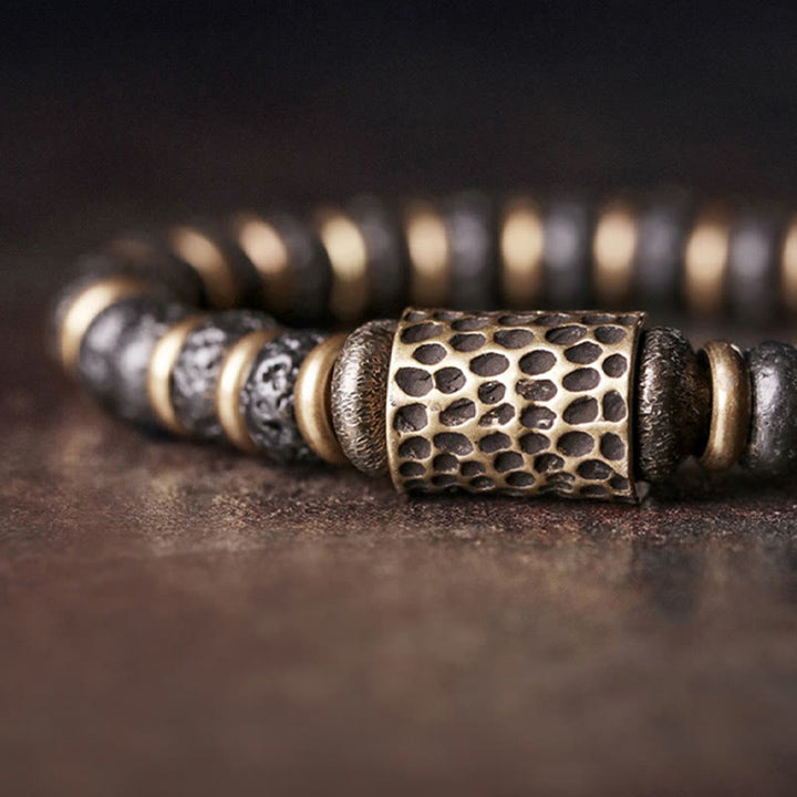 Pulsera de cobre con cuentas de lava de Buddha Stones y piedras antiguas