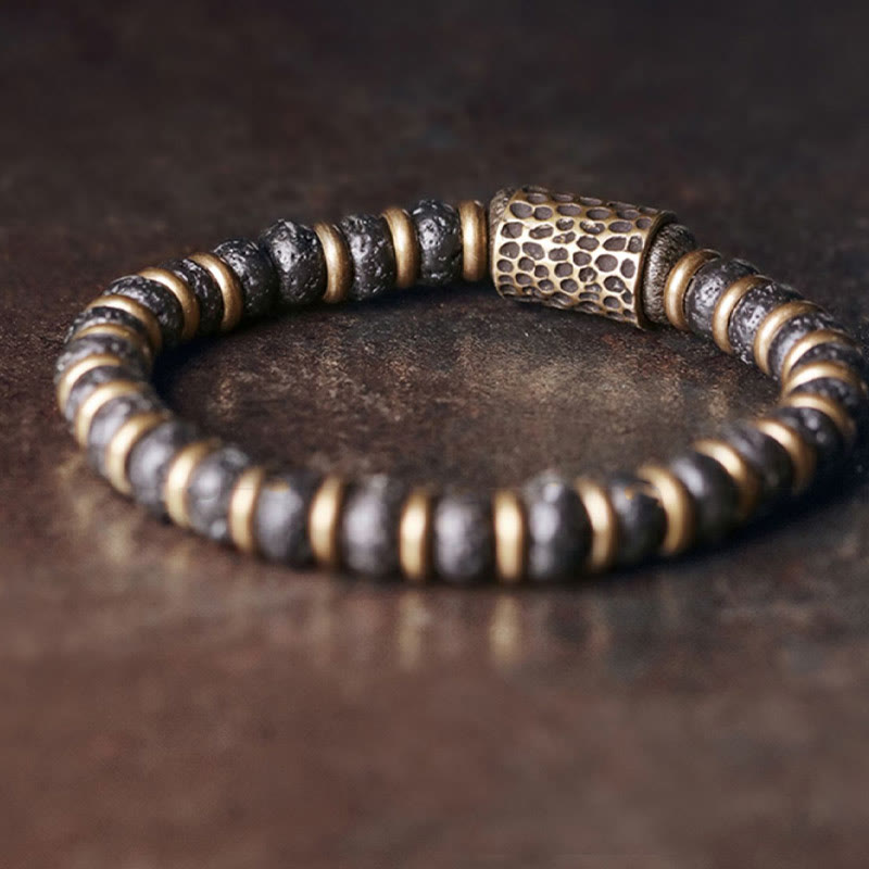 Pulsera de cobre con cuentas de lava de Buddha Stones y piedras antiguas