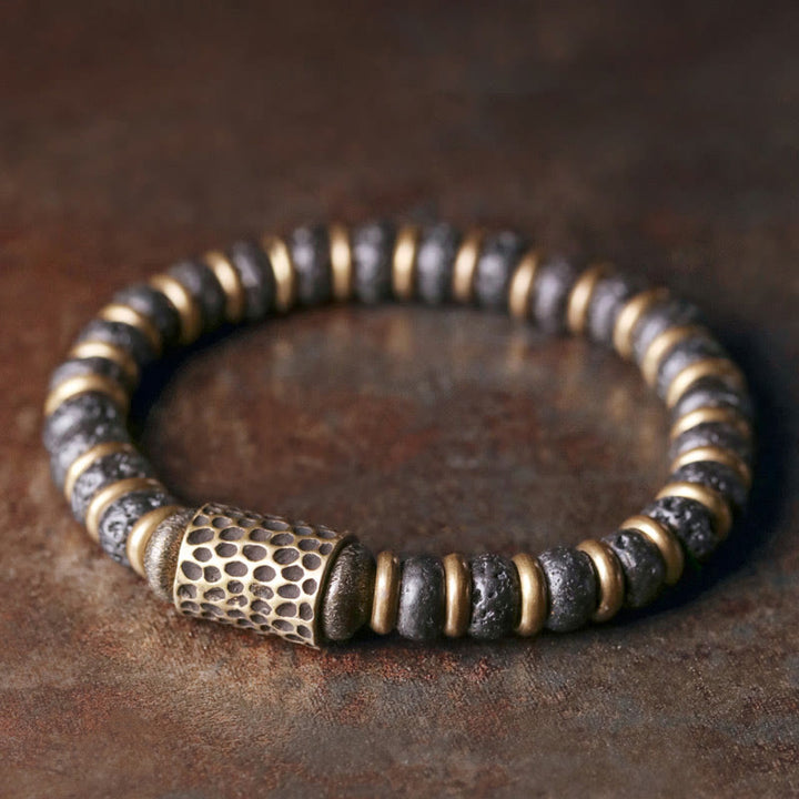 Pulsera de cobre con cuentas de lava de Buddha Stones y piedras antiguas