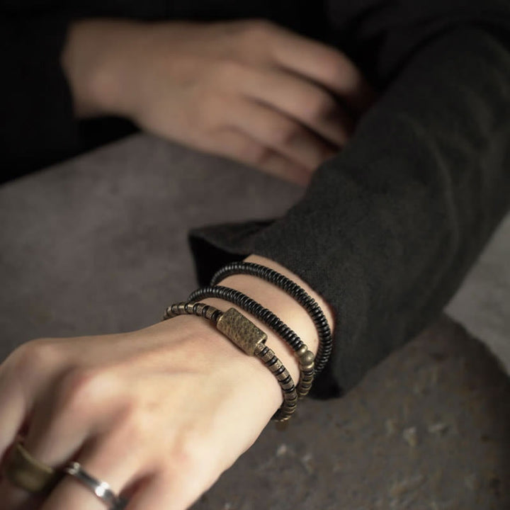 Pulsera de cobre multicapa con cuentas de madera de ébano tibetano y Buddha Stones