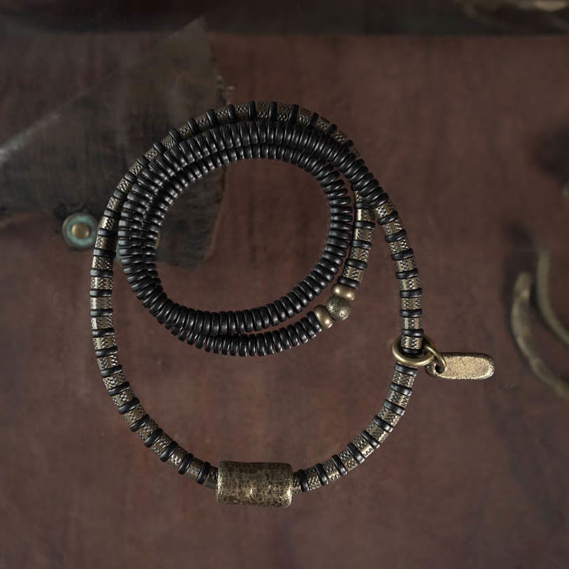 Pulsera de cobre multicapa con cuentas de madera de ébano tibetano y Buddha Stones