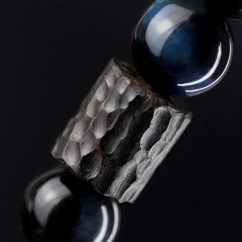 Pulsera de cuentas de madera de ébano y ojo de tigre con Buddha Stones