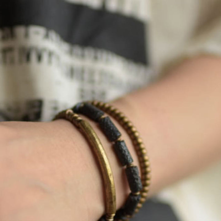 Pulsera envolvente multicapa con cuentas de cobre y roca de lava vintage de Buddha Stones - image 7
