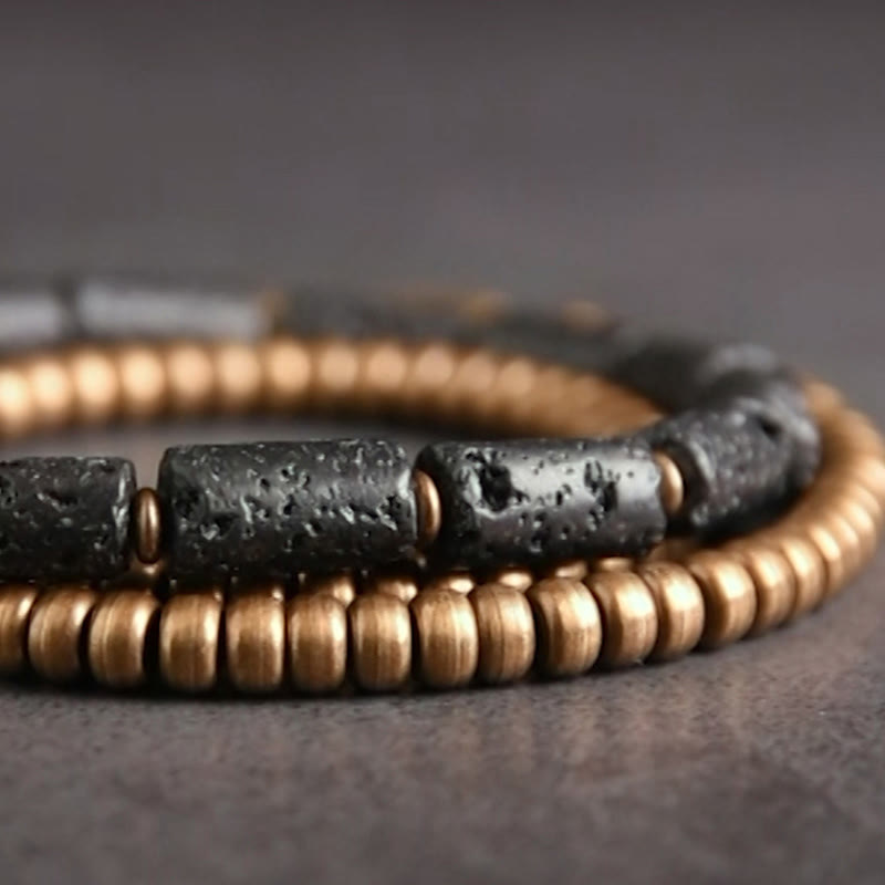 Pulsera envolvente multicapa con cuentas de cobre y roca de lava vintage de Buddha Stones - image 4