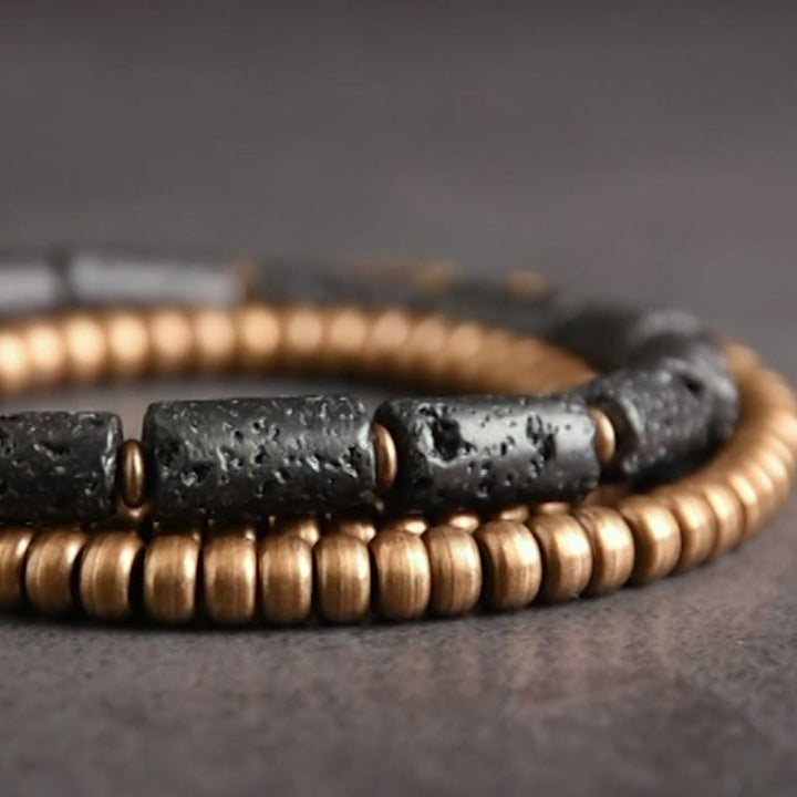 Pulsera envolvente multicapa con cuentas de cobre y roca de lava vintage de Buddha Stones - image 4