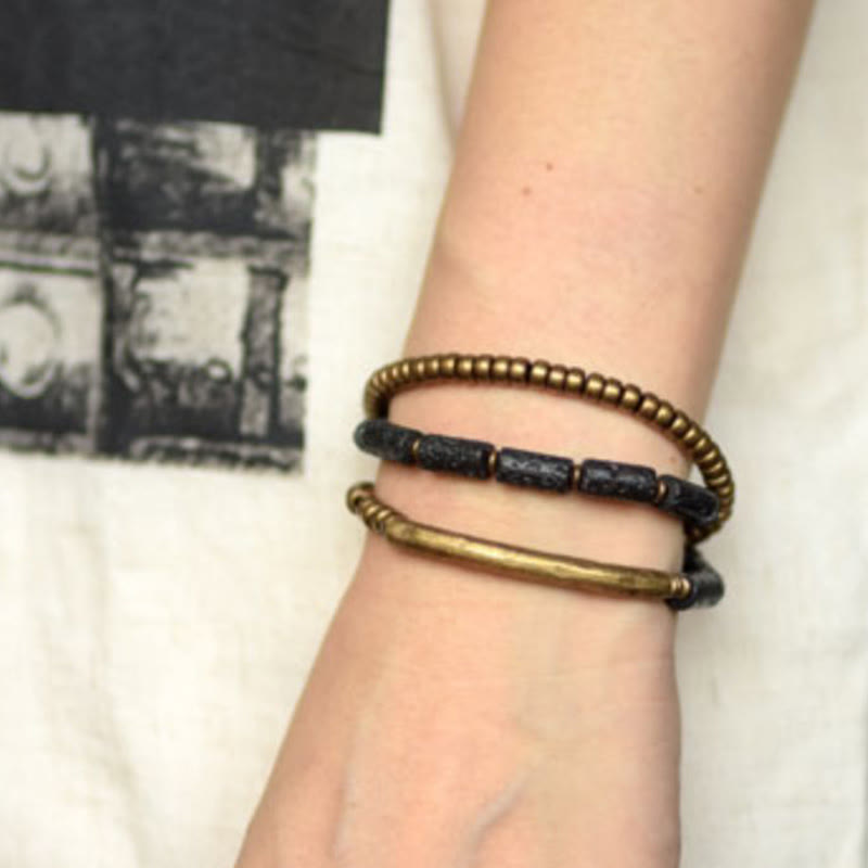 Pulsera envolvente multicapa con cuentas de cobre y roca de lava vintage de Buddha Stones - image 16