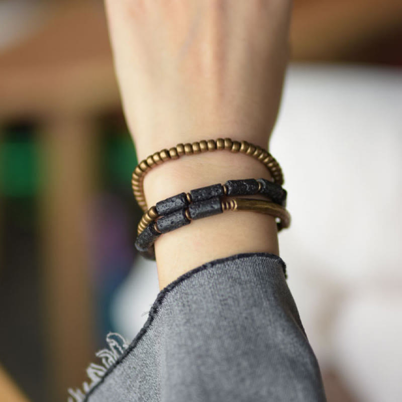 Pulsera envolvente multicapa con cuentas de cobre y roca de lava vintage de Buddha Stones - image 10
