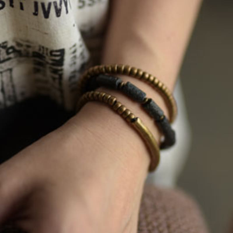 Pulsera envolvente multicapa con cuentas de cobre y roca de lava vintage de Buddha Stones - image 12