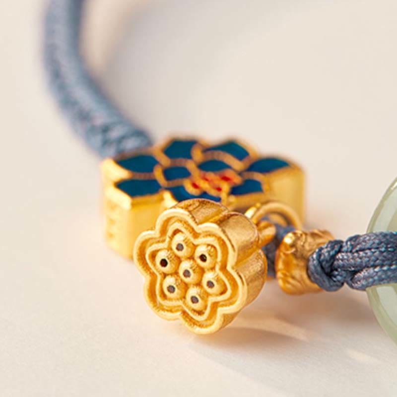 Pulsera de la fortuna con cuerda trenzada y hebilla de paz de loto de jade hetiano y Buddha Stones