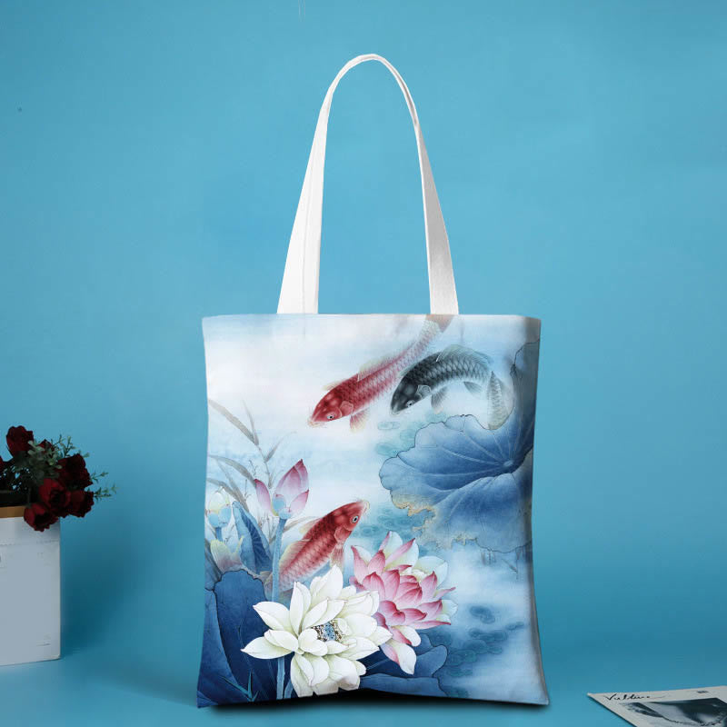 Bolso de hombro de lona con forma de loto y Buddha Stones