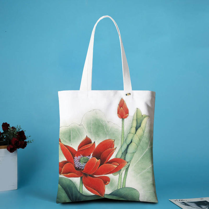 Bolso de hombro de lona con forma de loto y Buddha Stones