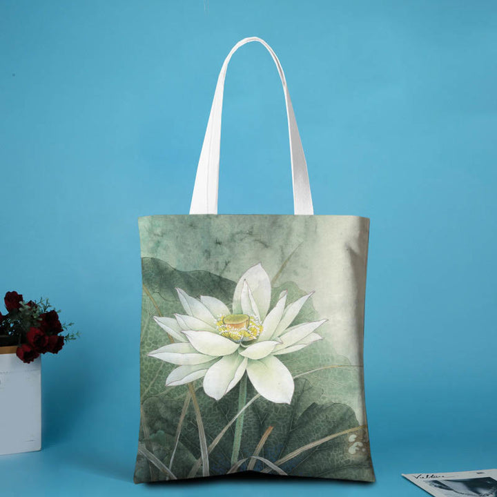 Bolso de hombro de lona con forma de loto y Buddha Stones