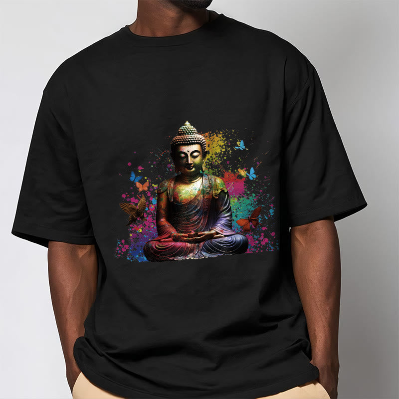 Camiseta con diseño de Buda y mariposa colorida en meditación de Buddha Stones - image 1