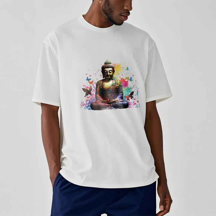 Camiseta con diseño de Buda y mariposa colorida en meditación de Buddha Stones - image 5