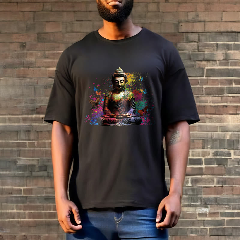 Camiseta con diseño de Buda y mariposa colorida en meditación de Buddha Stones - image 2