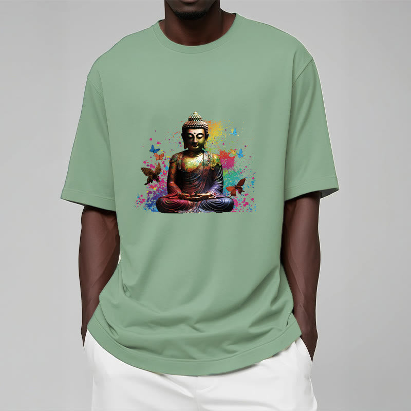 Camiseta con diseño de Buda y mariposa colorida en meditación de Buddha Stones - image 14