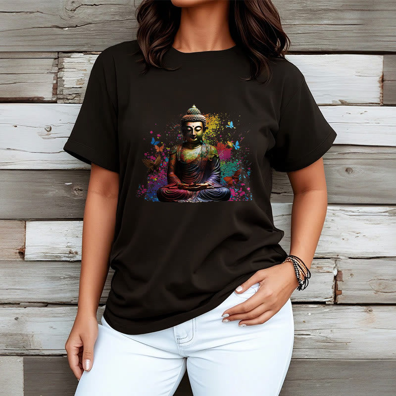 Camiseta con diseño de Buda y mariposa colorida en meditación de Buddha Stones - image 3