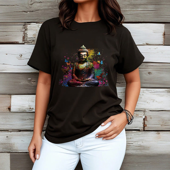 Camiseta con diseño de Buda y mariposa colorida en meditación de Buddha Stones - image 3