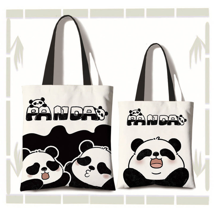 Bolso de hombro para compras de lona de gran capacidad hecho a mano con Buddha Stones y bonito panda