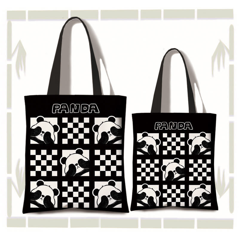 Bolso de hombro para compras de lona de gran capacidad hecho a mano con Buddha Stones y bonito panda