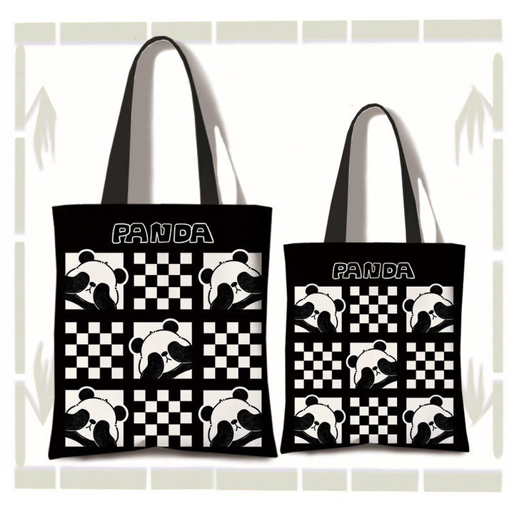 Bolso de hombro para compras de lona de gran capacidad hecho a mano con Buddha Stones y bonito panda