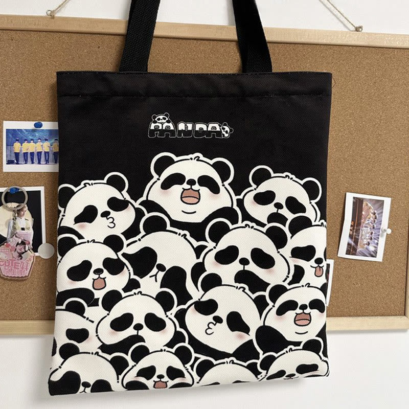 Bolso de hombro para compras de lona de gran capacidad hecho a mano con Buddha Stones y bonito panda