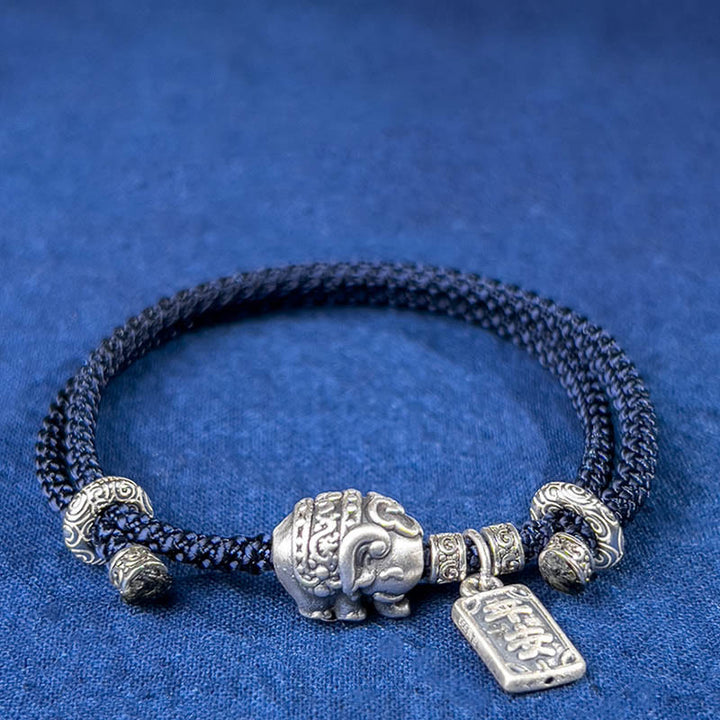 Pulsera de fuerza con amuleto de elefante de plata de ley 925 con Buddha Stones y símbolo de seguridad y bienestar - Azul (circunferencia de la muñeca 15-21 cm) - image 0