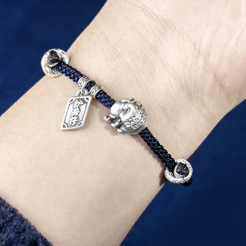 Pulsera de fuerza con amuleto de elefante de plata de ley 925 con Buddha Stones y símbolo de seguridad y bienestar - image 4