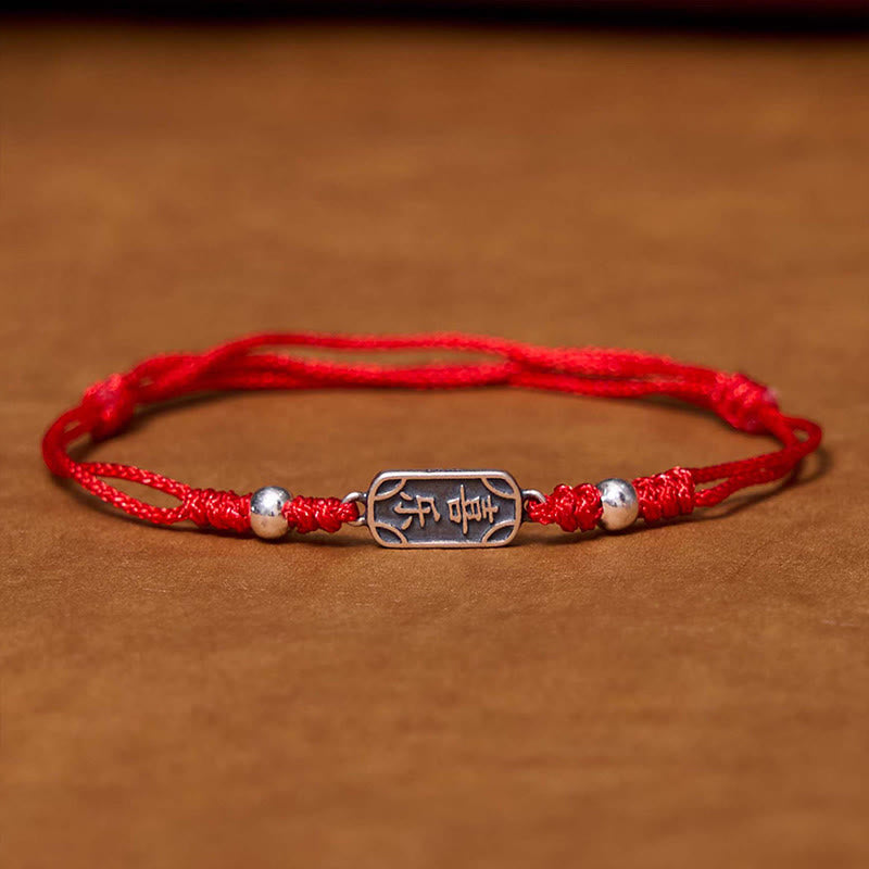Buddha Stones Pulsera Trenzada Hecha a Mano de Plata Esterlina 925 Paz y Alegría Protección Segura y Bienestar - Cuerda roja (circunferencia de la muñeca 14-16 cm) - image 10