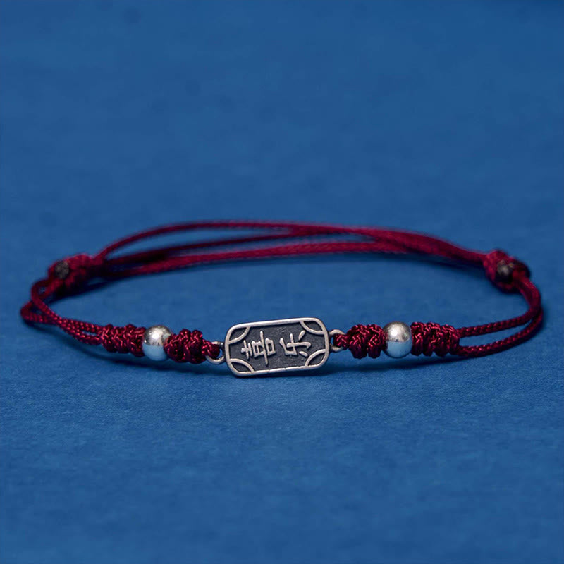 Buddha Stones Pulsera Trenzada Hecha a Mano de Plata Esterlina 925 Paz y Alegría Protección Segura y Bienestar
