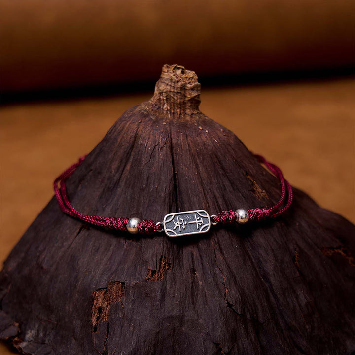 Buddha Stones Pulsera Trenzada Hecha a Mano de Plata Esterlina 925 Paz y Alegría Protección Segura y Bienestar
