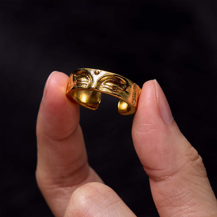 Anillo ajustable de cobre de serenidad budista dorado de meditación Buddha Stones