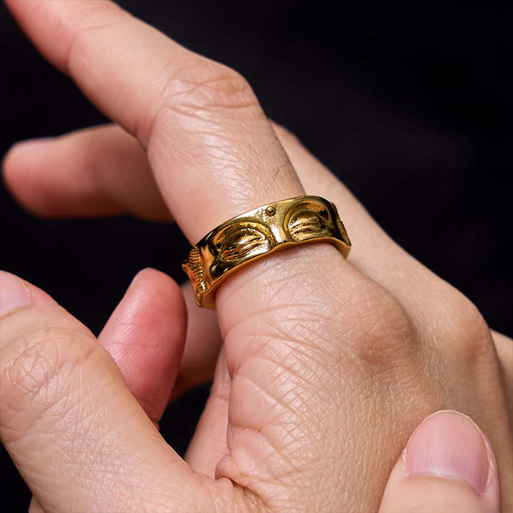 Anillo ajustable de cobre de serenidad budista dorado de meditación Buddha Stones