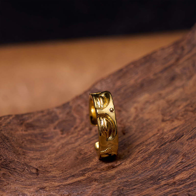 Anillo ajustable de cobre de serenidad budista dorado de meditación Buddha Stones