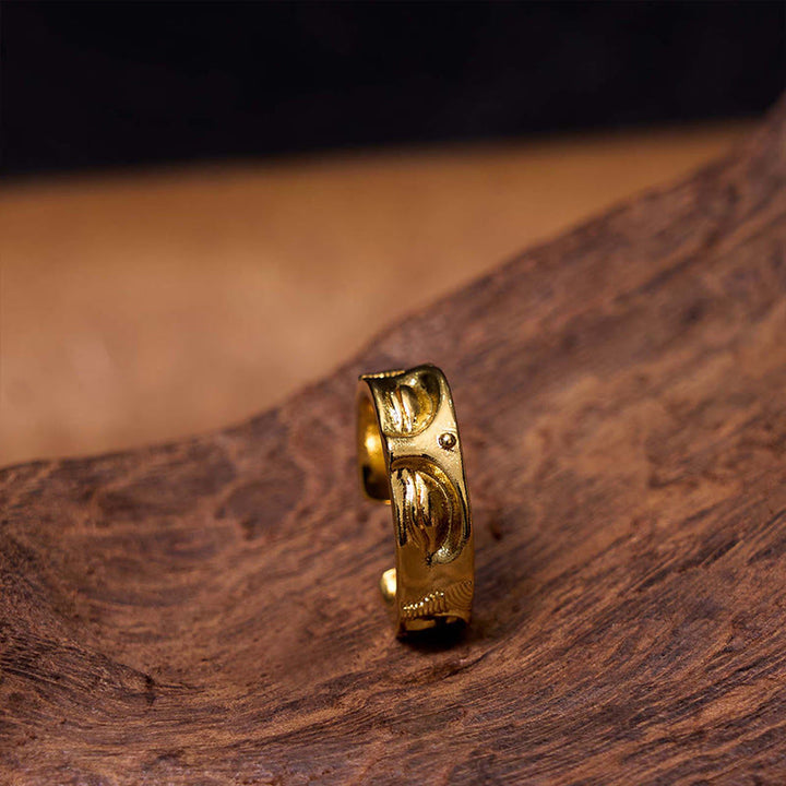 Anillo ajustable de cobre de serenidad budista dorado de meditación Buddha Stones