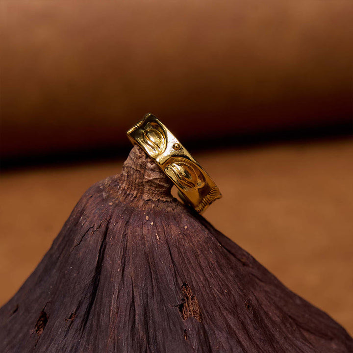 Anillo ajustable de cobre de serenidad budista dorado de meditación Buddha Stones
