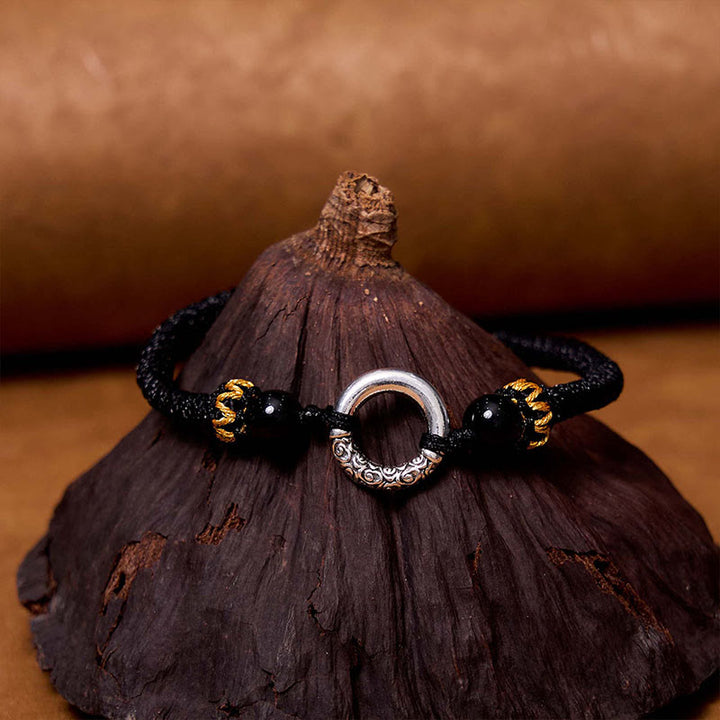 Buddha Stones Pulsera de Cuerda Trenzada de Cobre Plateado en Plata de Ley 925 con Hebilla de Paz y Protección