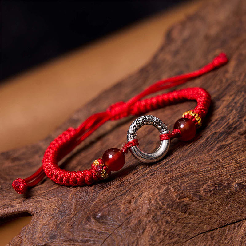 Buddha Stones Pulsera de Cuerda Trenzada de Cobre Plateado en Plata de Ley 925 con Hebilla de Paz y Protección
