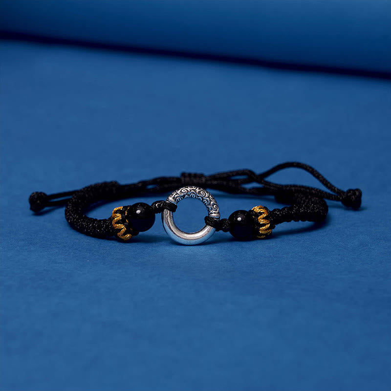 Buddha Stones Pulsera de Cuerda Trenzada de Cobre Plateado en Plata de Ley 925 con Hebilla de Paz y Protección