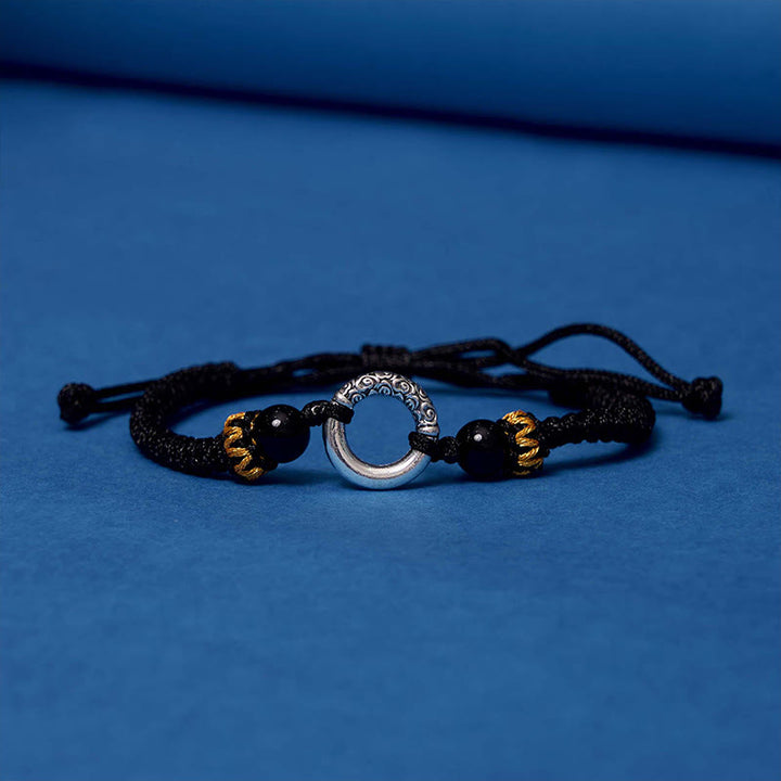 Buddha Stones Pulsera de Cuerda Trenzada de Cobre Plateado en Plata de Ley 925 con Hebilla de Paz y Protección