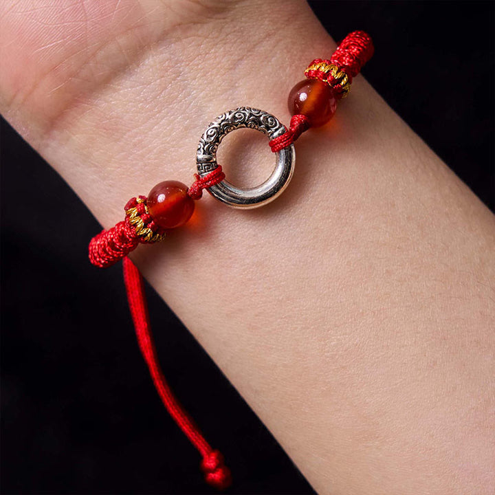 Buddha Stones Pulsera de Cuerda Trenzada de Cobre Plateado en Plata de Ley 925 con Hebilla de Paz y Protección