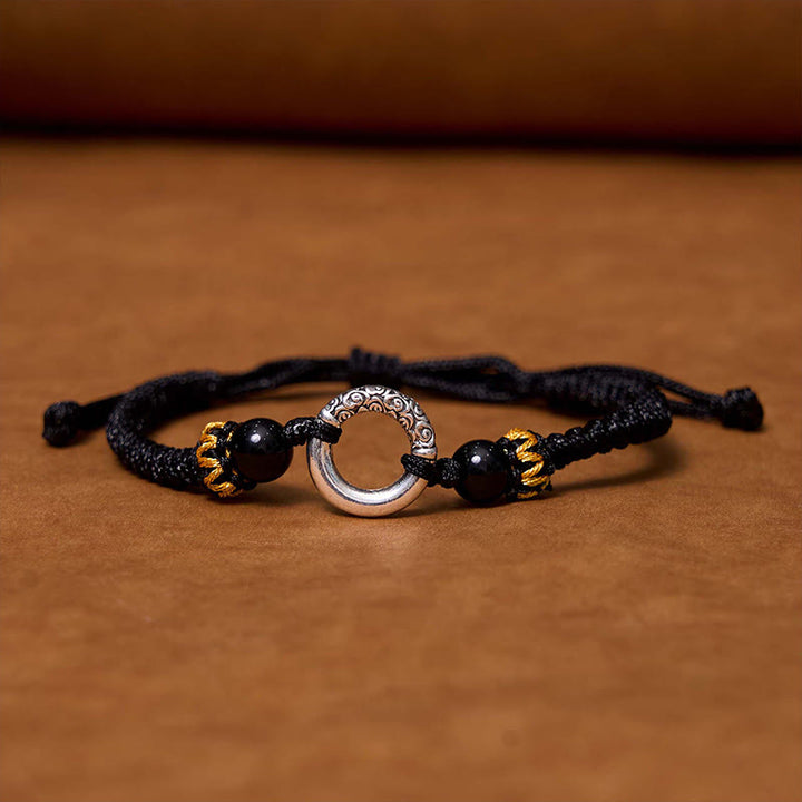 Buddha Stones Pulsera de Cuerda Trenzada de Cobre Plateado en Plata de Ley 925 con Hebilla de Paz y Protección