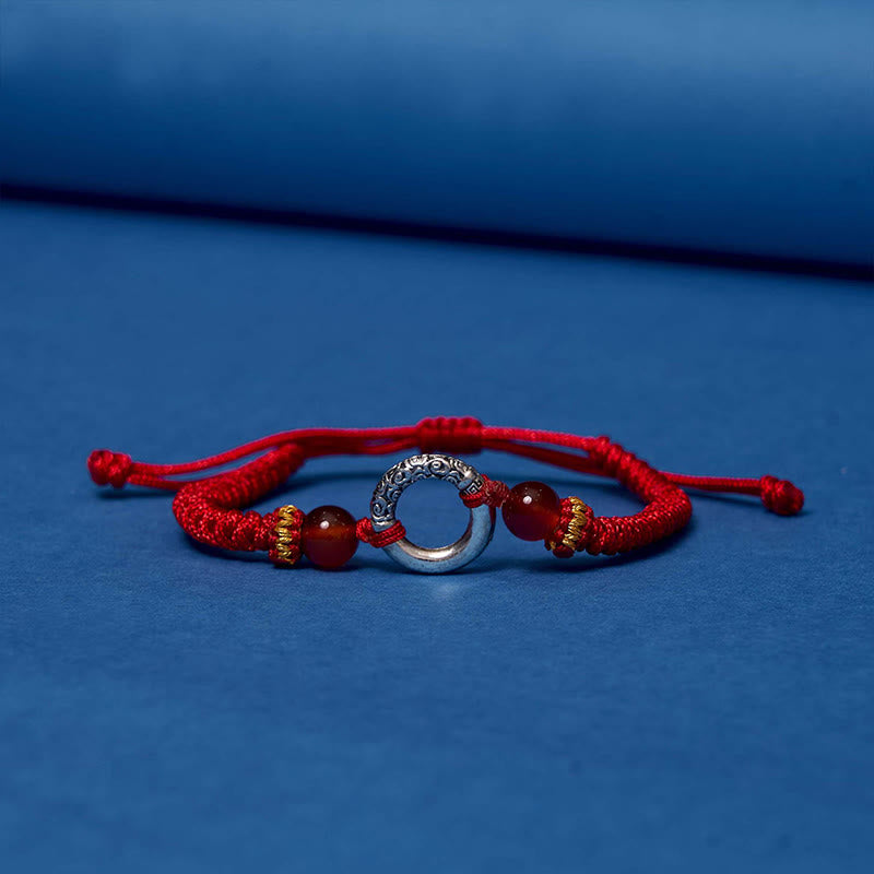 Buddha Stones Pulsera de Cuerda Trenzada de Cobre Plateado en Plata de Ley 925 con Hebilla de Paz y Protección
