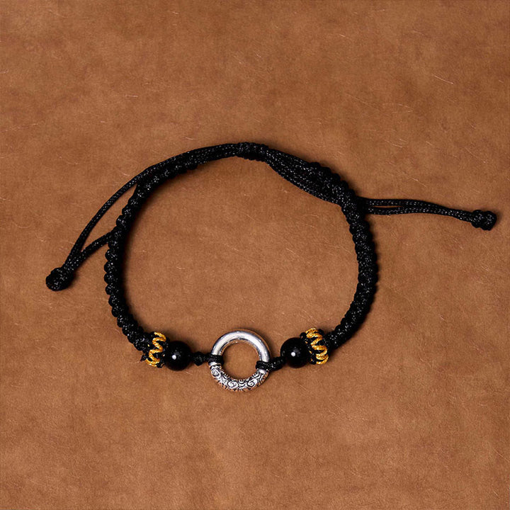 Buddha Stones Pulsera de Cuerda Trenzada de Cobre Plateado en Plata de Ley 925 con Hebilla de Paz y Protección