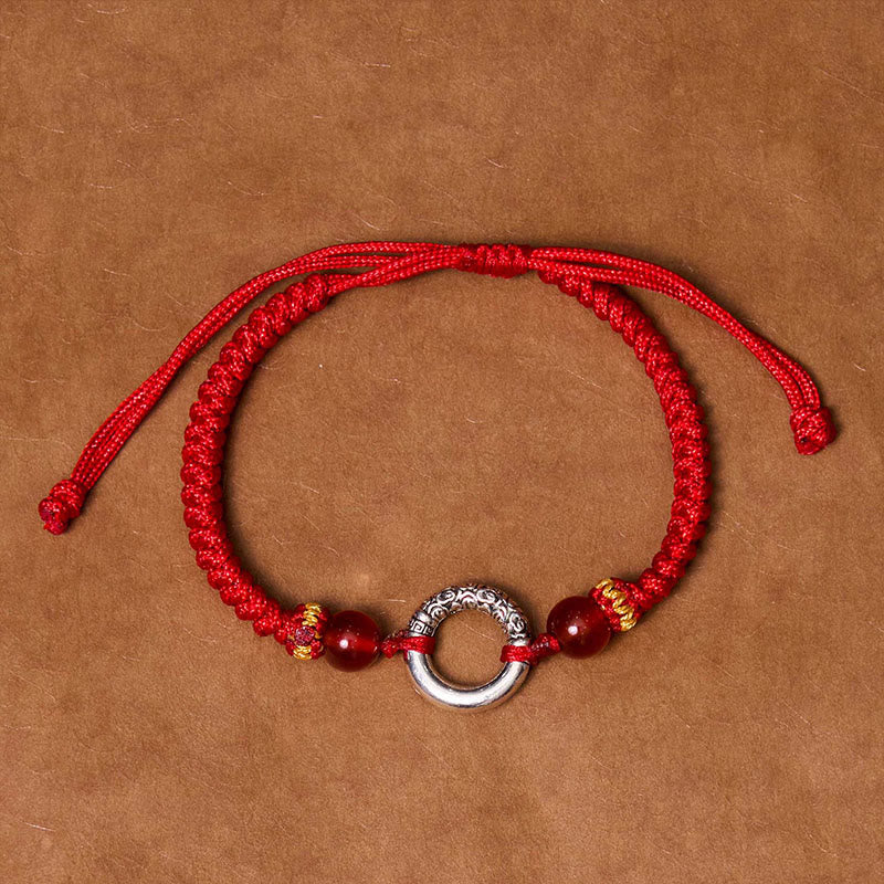 Buddha Stones Pulsera de Cuerda Trenzada de Cobre Plateado en Plata de Ley 925 con Hebilla de Paz y Protección